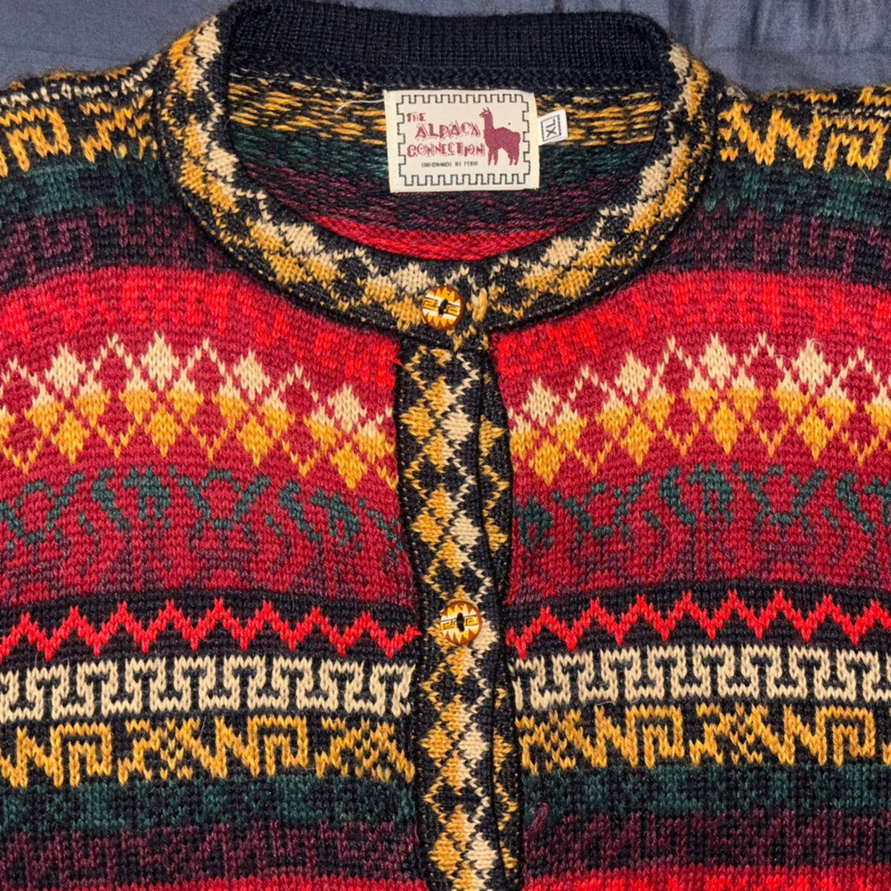 THE ALPACA CONNECTION HAND MADE PERU SWEATER/CARDIGAN MULTI COLORS XL NWOT - Picture 5 of 6